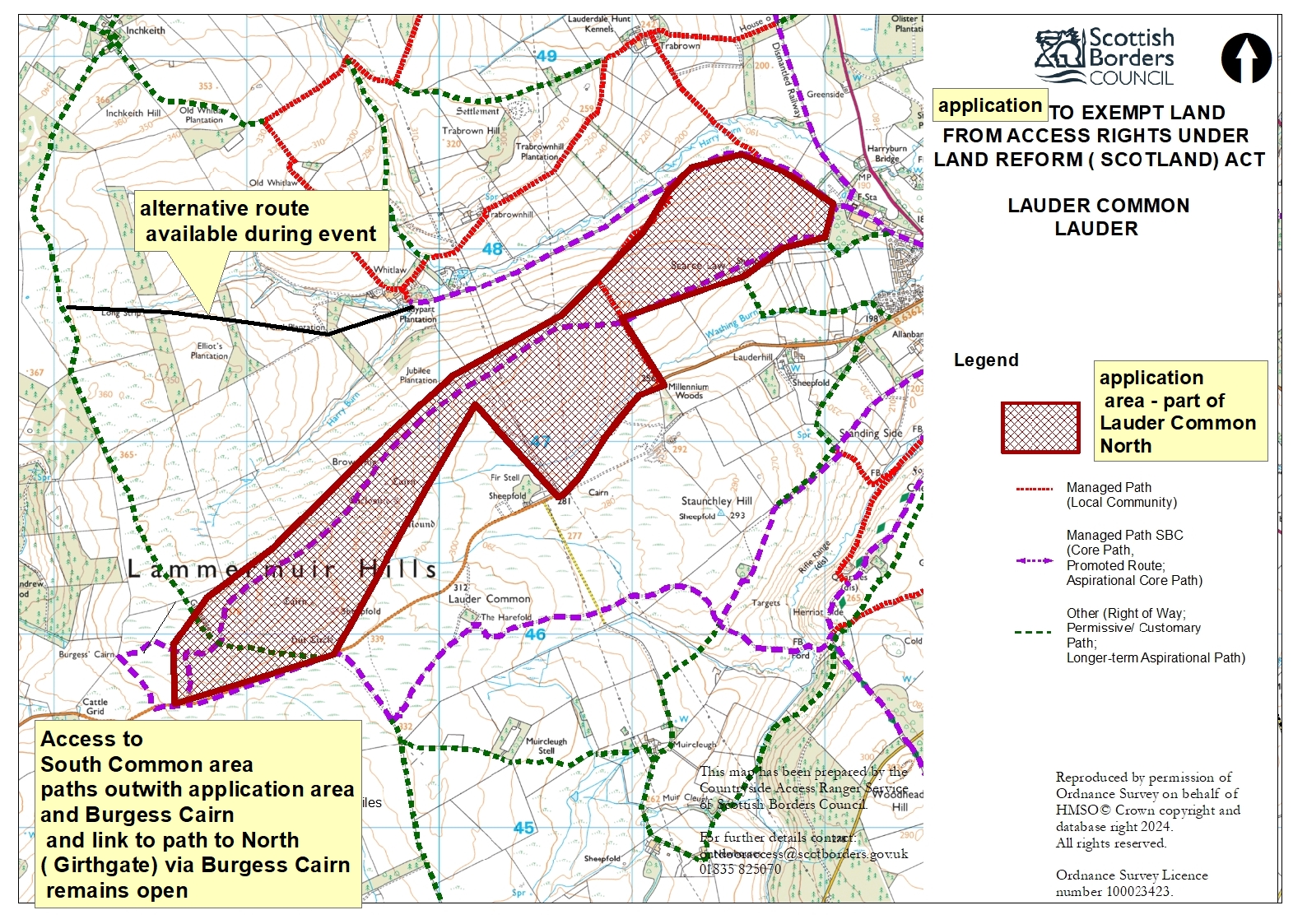 Map of proposed alterations during Summer Hill 4x4 Rally